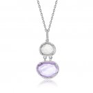 Amethyst, Rose Quartz & Diamond Layered Pendant in Sterling Silver