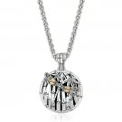 Bamboo and Dragonfly Design Round Pendant in 18K Yellow Gold and Sterling Silver