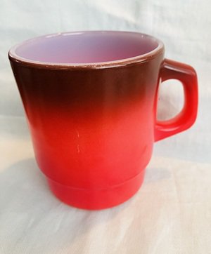 Vintage Fire King Red Black Ombre Gradient Mug