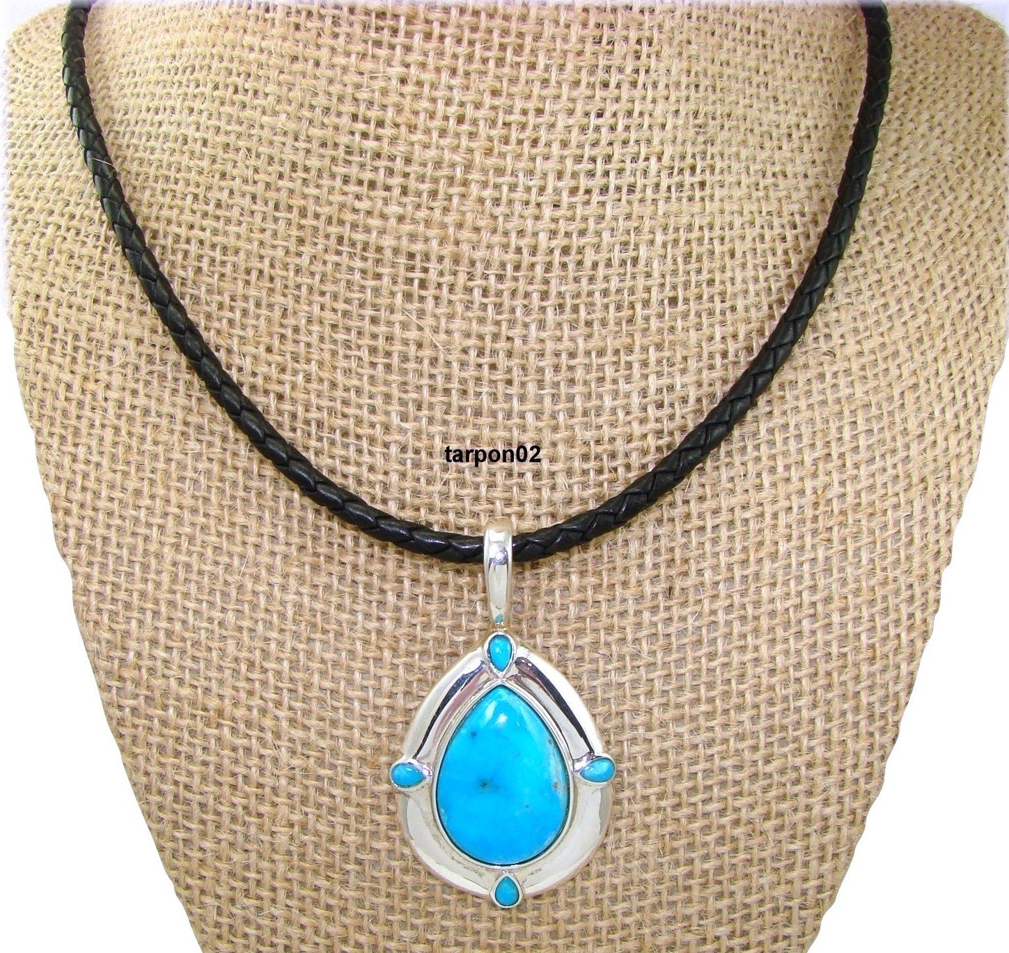 2/PC Carolyn Pollack Kingman Turquoise Enhancer+Leather Sterling Silver Necklace 16-18" QVC $354