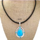 2/PC Carolyn Pollack Kingman Turquoise Enhancer+Leather Sterling Silver Necklace 16-18" QVC $354
