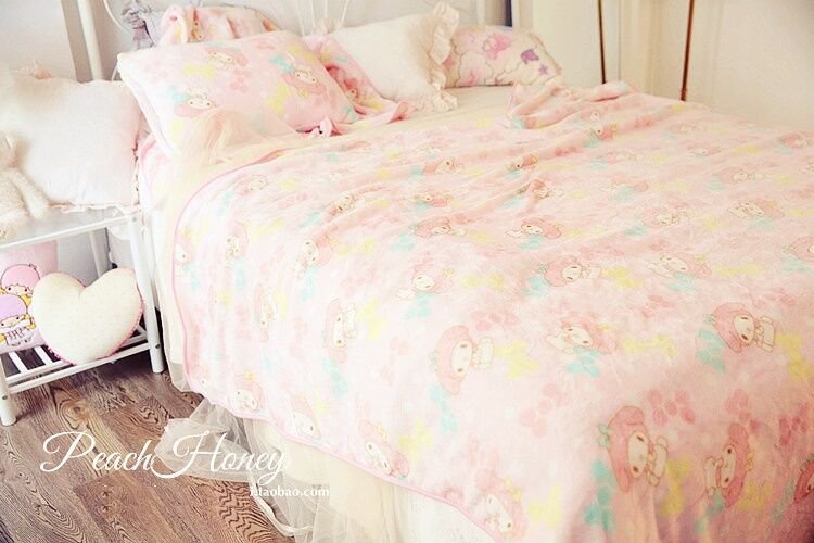 New Super Soft My Melody Pink Rabbit Flannel Blanket BedSheet Bedding