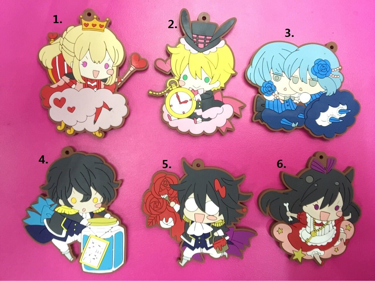 6PCS Pandora Hearts Keychains Japan Anime Heart of Pandora Rubber Strap Phone Charm