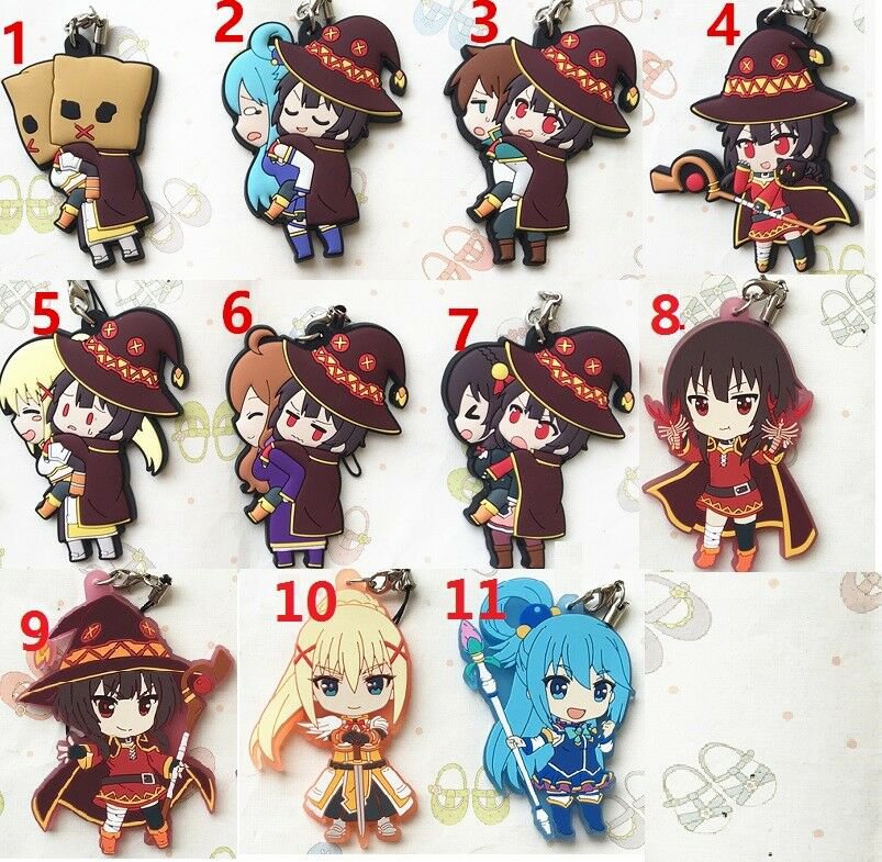 KonoSuba Anime Megumin Aqua Darkness Keychain GSC Anime Rubber Strap Charm Gift