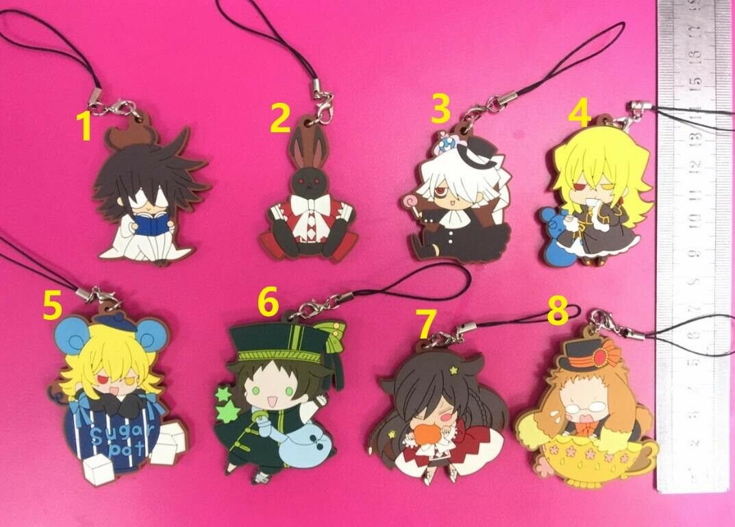 8PCS Pandora Hearts Rubber Strap Charm Keychain Heart of Pandora Vincent Alice LEO OZ