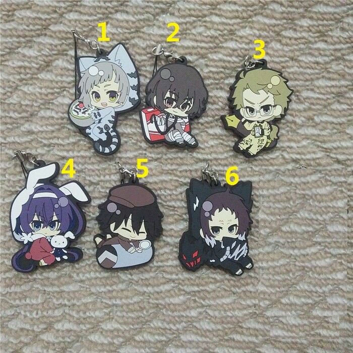 Bungo Stray Dogs Anime Rubber Strap Keychain Keyring Phone Charm Cute Pajama Ver
