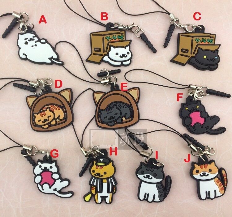 Japan Game Neko Atsume &atilde;�&shy;&atilde;��&atilde;��&atilde;�&curren;&atilde;�� Cute Cat Rubber Phone Straps Charm Keychain Pendant
