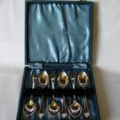 A Set Of Six Art Nouveau Silver Plate Spoons In Faux Shark Skin Case