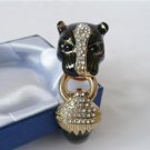 Ladies Bracelet - Black Lacquer & Diamante Panther Bracelet - Costume Jewellery