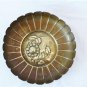 Antique 19th c Brass Bowl - Victorian Bowl Fluted Sides, Sunflower Decoration