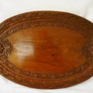 Antique Oval Carved Wooden Serving Tray - Bamboo & Leaf Decoration