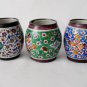 Three Antique Enamel On Copper Persian Knapkin Ring Holders
