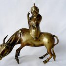 19th c Chinese Brass Buddha Riding A Water Buffalo  -  Antique Chinese Censor