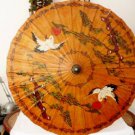 Antique Japanese Paper & Bamboo Parasol - Stork Handpainted Decoration