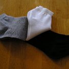 NEW Womens Sports Socks 3 Pair Lot Black White Gray No Show No Brand