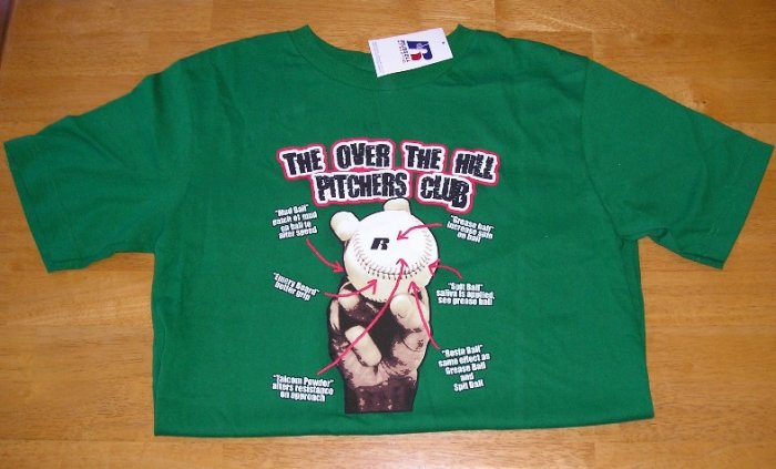 Over the Hill Pitcher Baseball T-Shirt TSHIRT Boys Green Large NEW