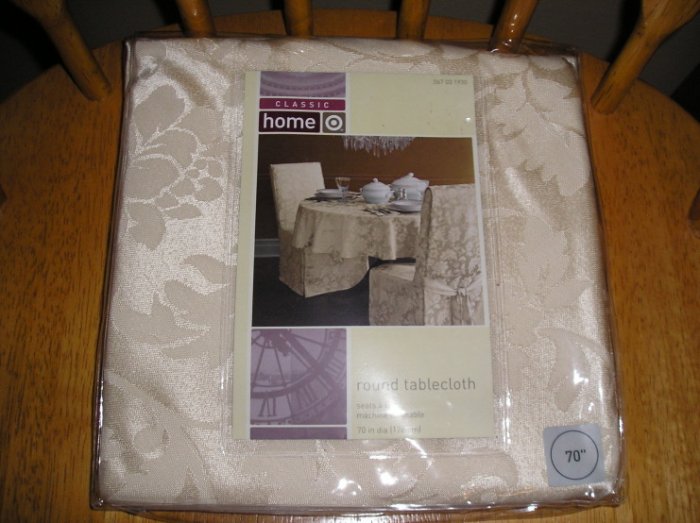In Package Classic Home Light Gold 70 Inch Round Damask Table Cloth TableCloth NEW