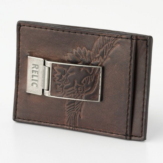 Leather Credit Card Case Money Clip Mens Brown Leather Case Relic NEW