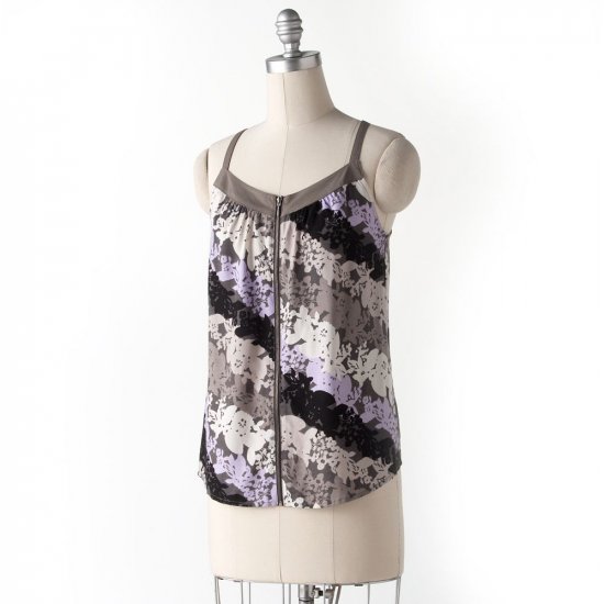 Elle Zip Front Womens Cami Camisole Floral Tank Extra Small Black New