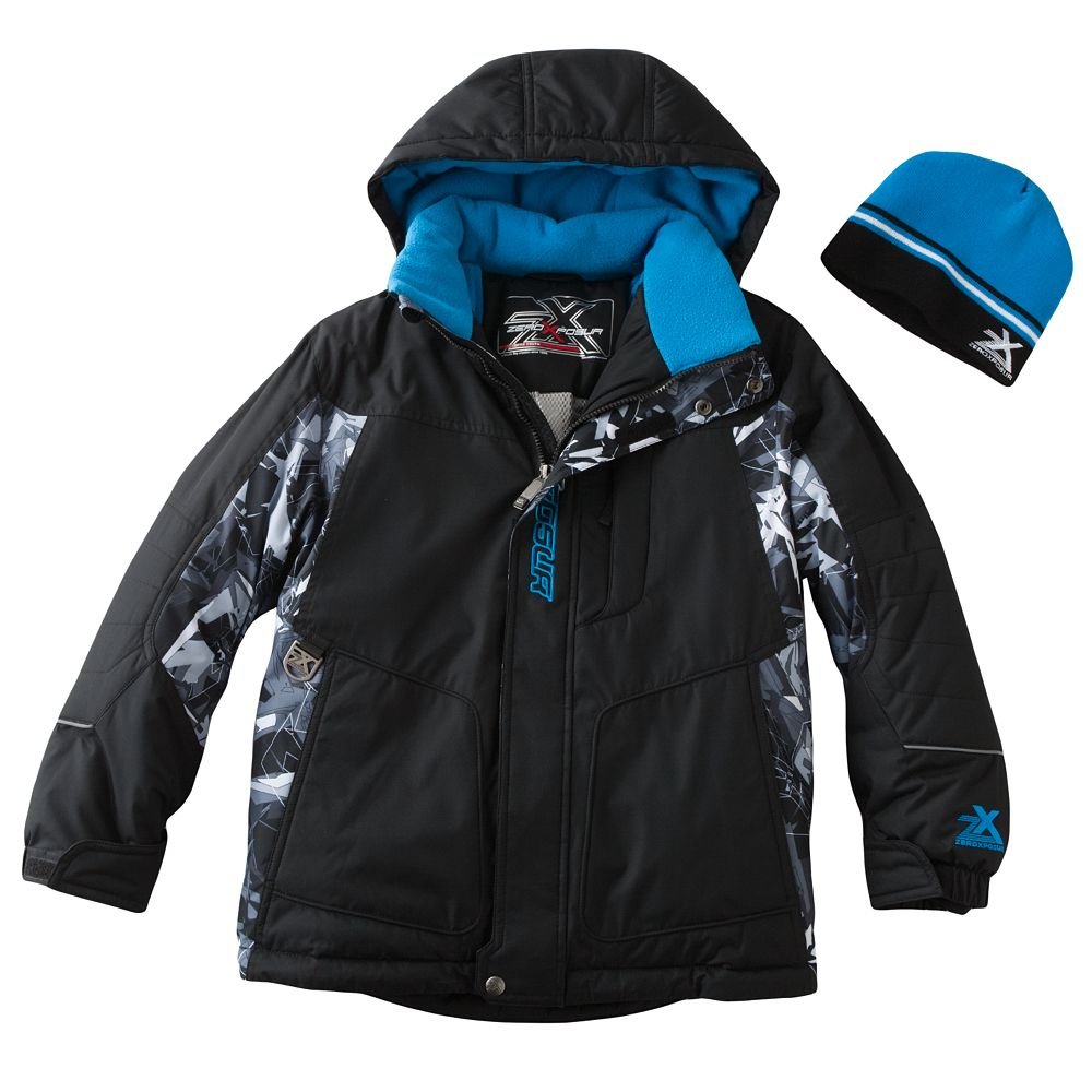 Boys Snowboard Winter Jacket Coat + Hat ZeroXposur BLACK Small NEW 110