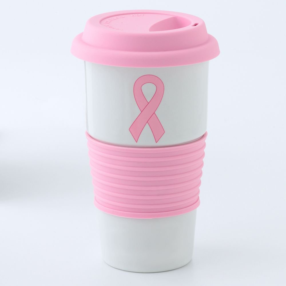 NEW Dana Buchman Breast Cancer Awareness Stoneware Thermal Travel Mug Pink