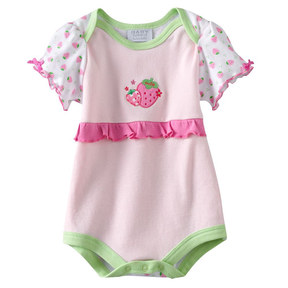 NEW Baby by Bon Bebe One Pc 3 to 6 Mo Baby Outfit Pink Strawberry Onesie