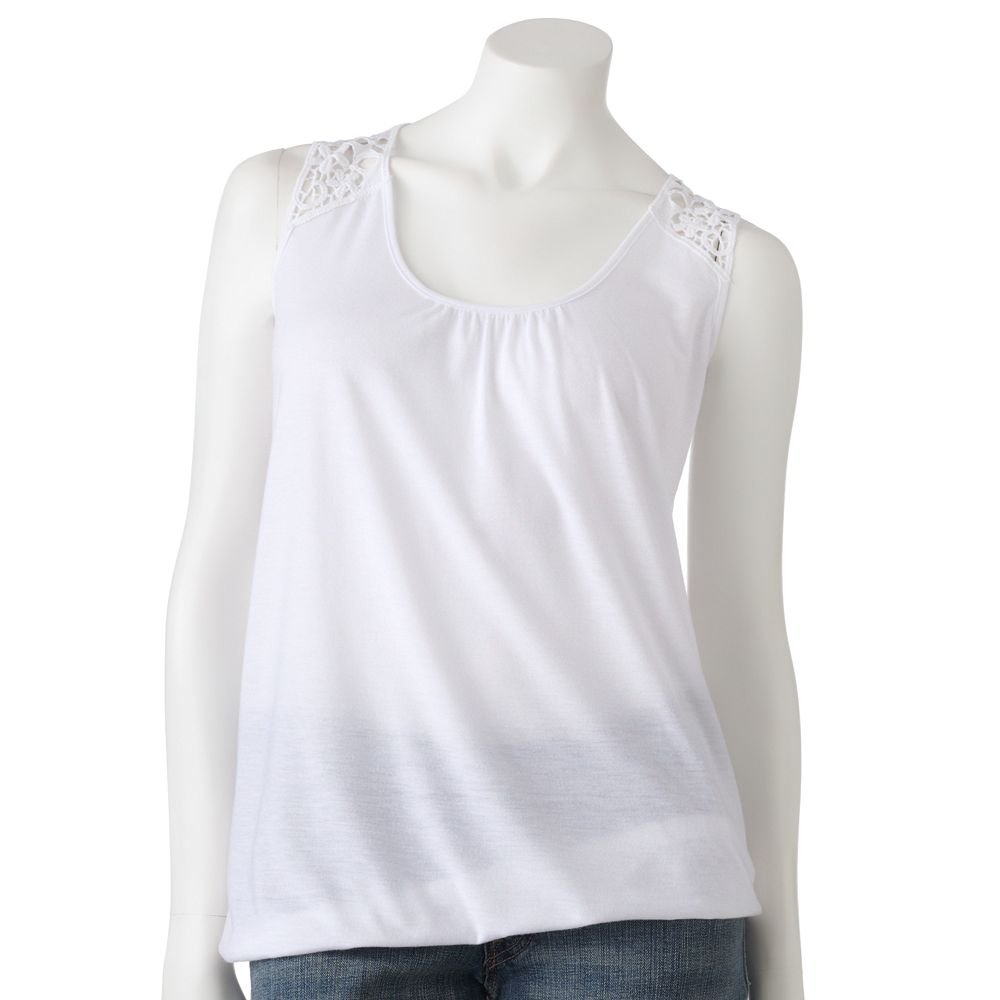 Juniors Teens Girls White Macrame Bubble Hem Tank Top by MUDD Sz Small