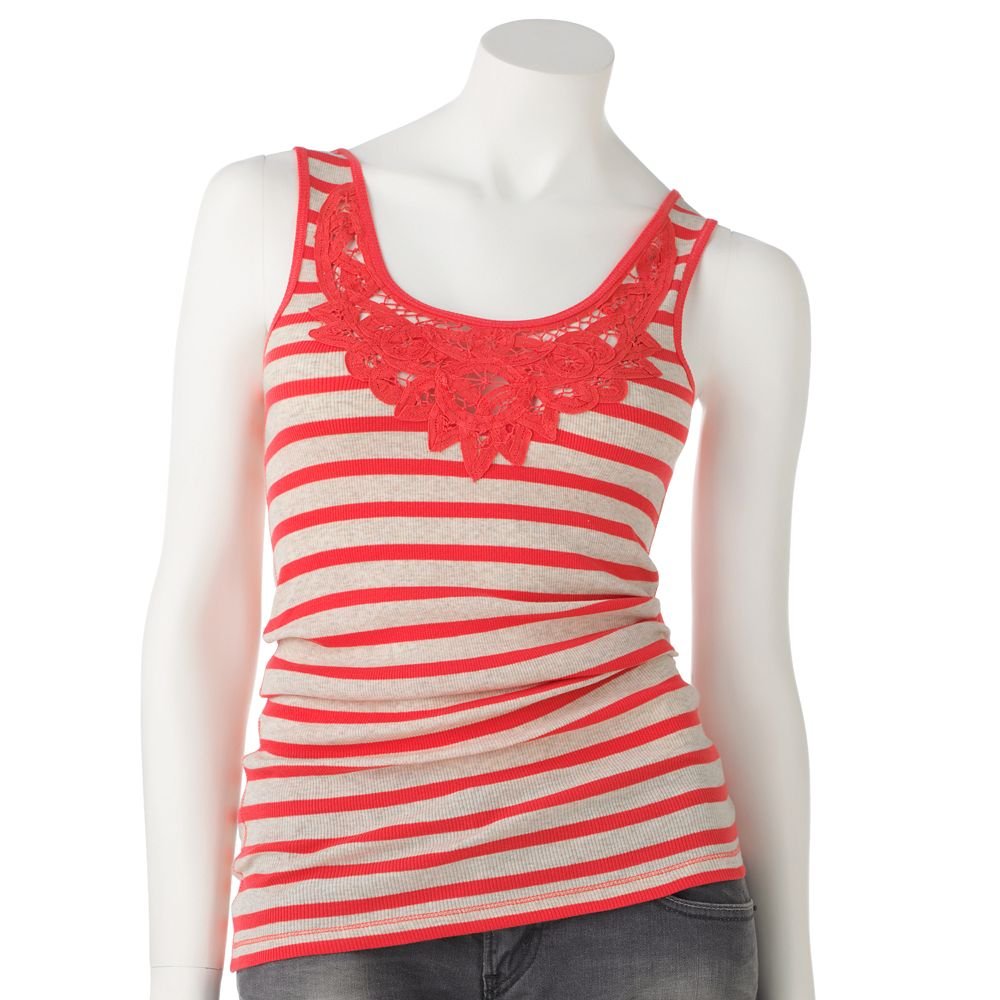 Juniors Teens Girls Pink Lace Striped Tank Top by SO Sz L or Large $16. ...