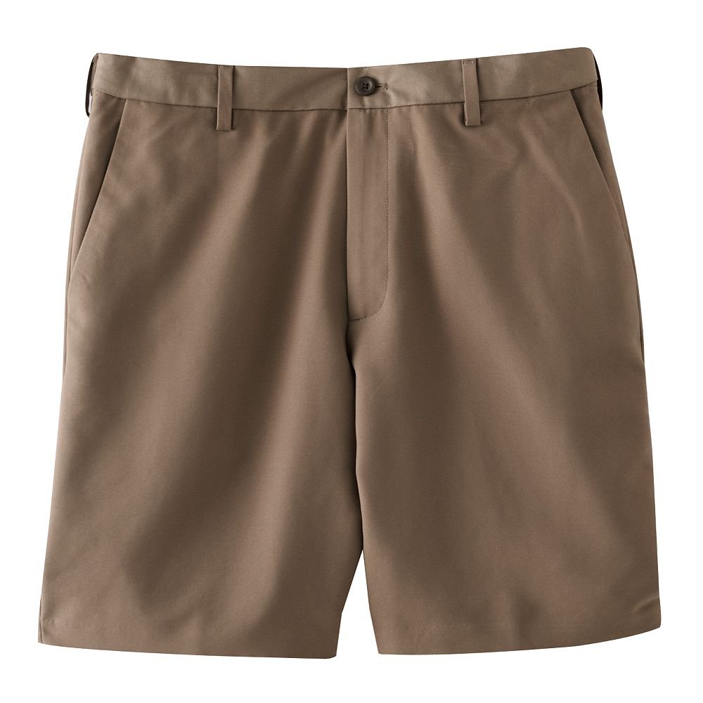 NEW CHAPS Mens Microfiber Shorts Flat Front Brown Dark Tan Size 36
