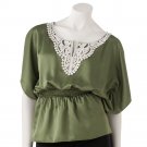 Juniors Green Crochet Trim Butterfly Sleeve Shirt Top IZ Byer Small or S NEW $42.00