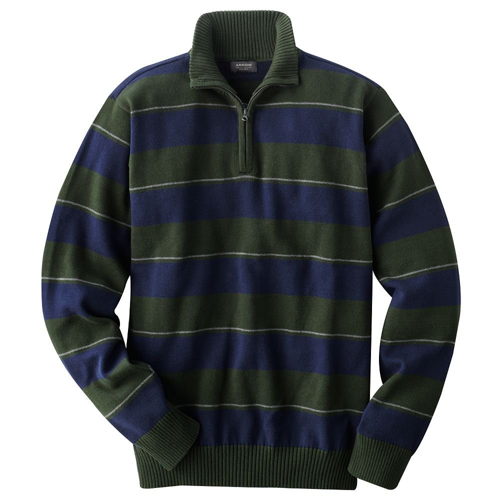Mens Arrow Brand Striped 1/4 Zip Sweater Green Medium M NEW