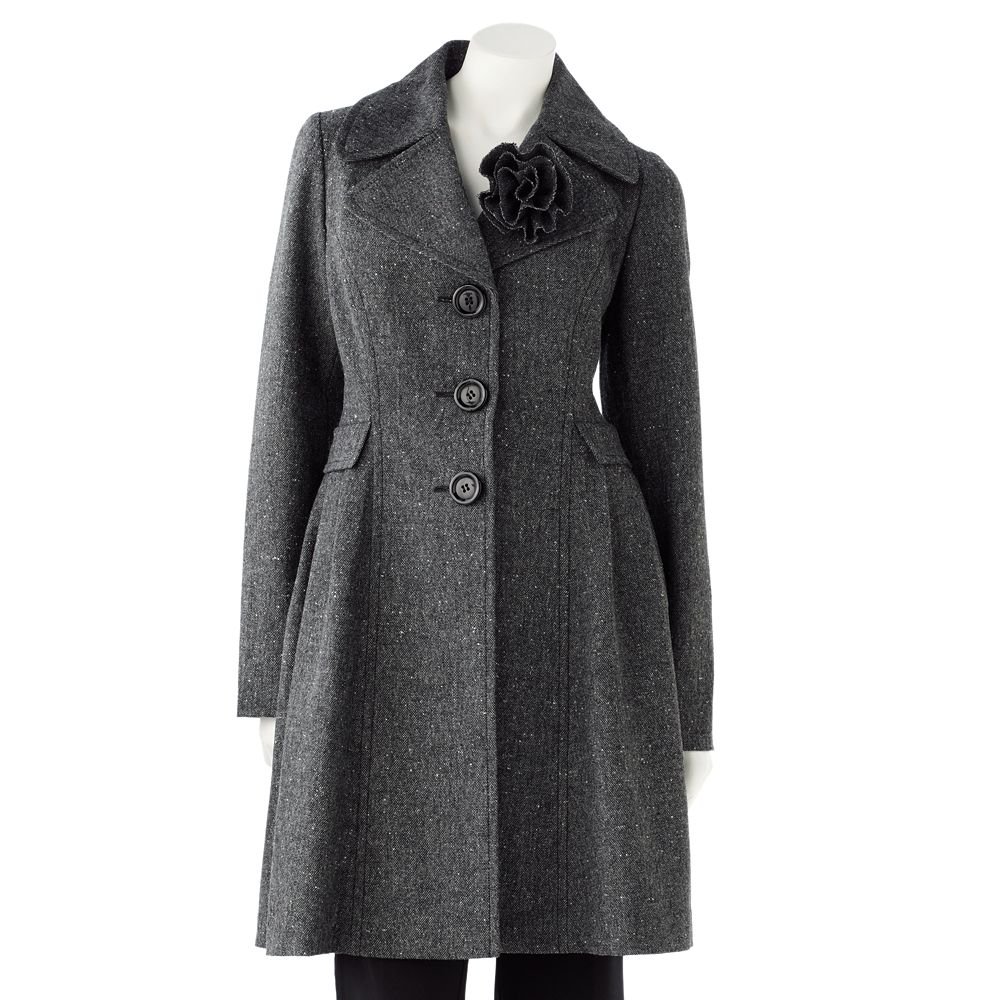 NEW Gray Candie's Fit & Flare Tweed Wool Coat Juniors Sz L Large NEW $108