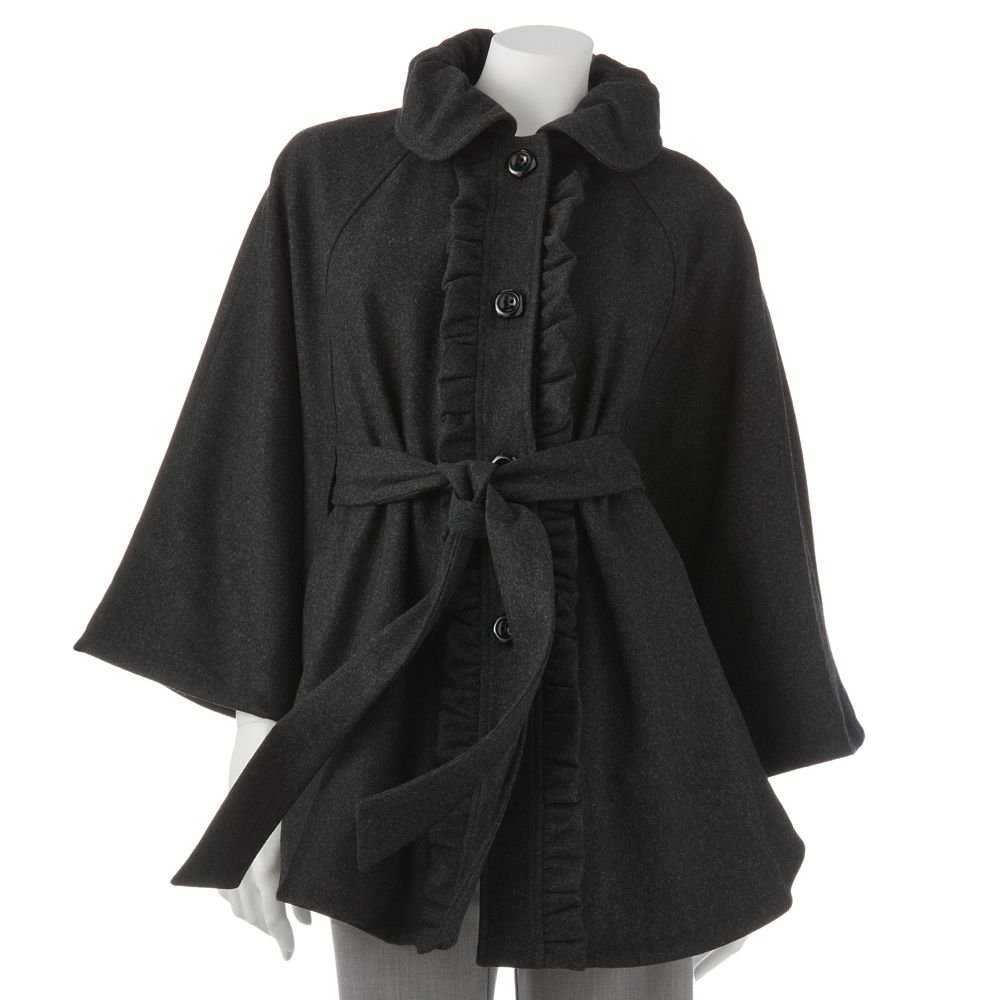 NEW Dark Gray Candies Ruffled Wool Poncho Coat Juniors Sz S Small NEW 98