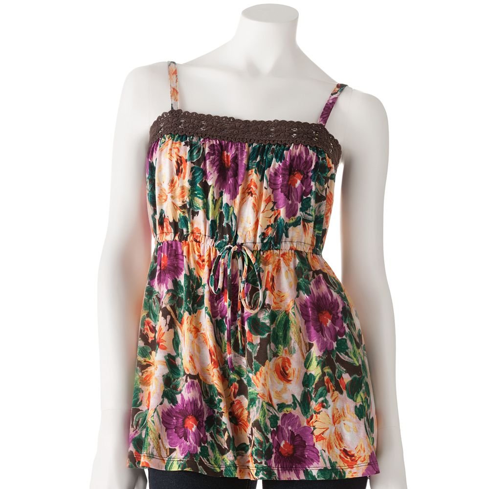 Juniors Teens Floral Crocheted BabyDoll Tank Top Shirt by Candies Sz Extra Large or XL $38.00 NEW