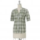 Plaid Button Tab Shirt Top by Sonoma Green Plaid Size Large Petite LP NEW $40