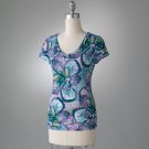 Axcess Womens Blues Floral Tee T-Shirt Top Size Medium NEW