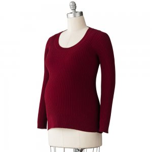 Womens Deep Red Ribbed Sweater Sz Extra Large XL Oh Baby Maternity $56 NEW