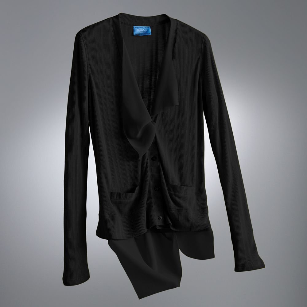 Womens Black Chiffon Ribbed Cardigan Sweater by Vera Wang Size Petite Large or PL $48 NEW