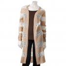 Womens Khaki Striped Pointelle Maxi Cardigan Sweater by MUDD Sz Medium or M $60 NEW