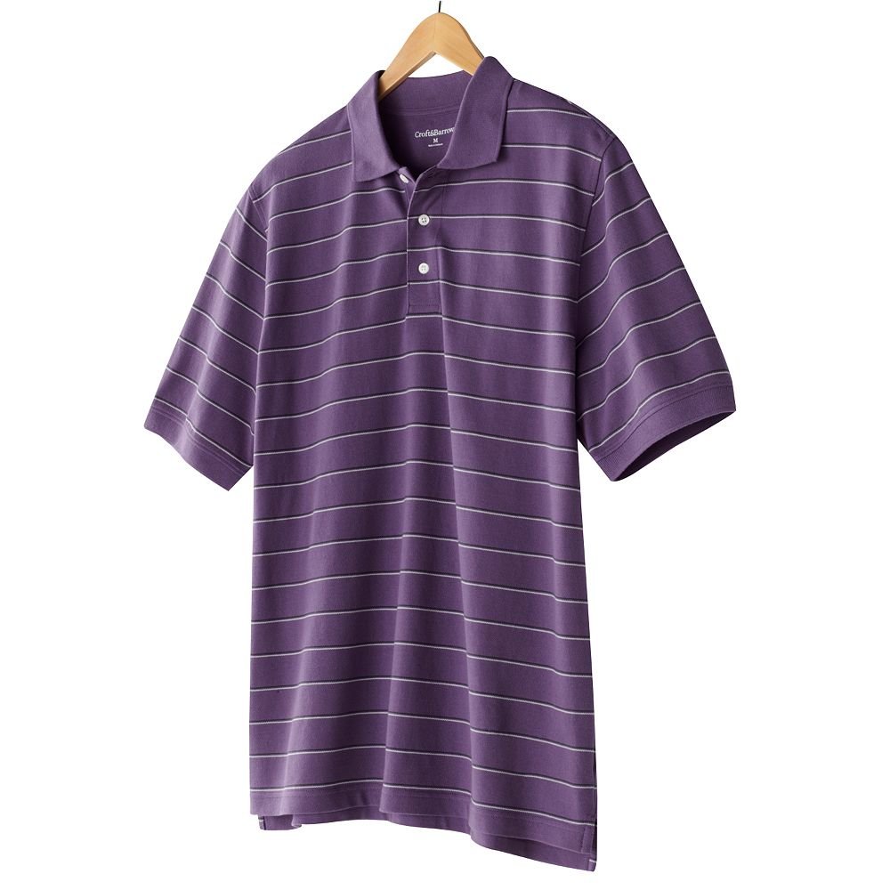 NEW Purple Striped Polo Shirt Mens Short Sleeve Sz Small S Croft Barrow $30.00