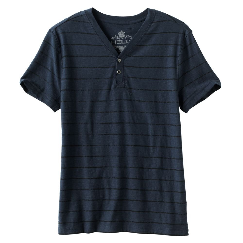 Helix Striped Slubbed Henley T-Shirt Tee Navy Blue 2XL or XXL Young ...