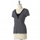 Chaps Womens Size L Large Navy White Striped Top or Shirt Lace Up Front NEW $38