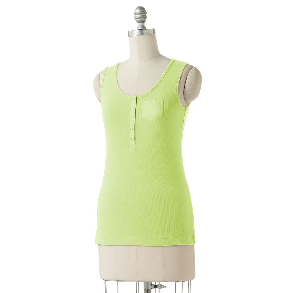 Croft Barrow Womens Extra Large Solid Light Green Henley Tank Top Shirt NEW