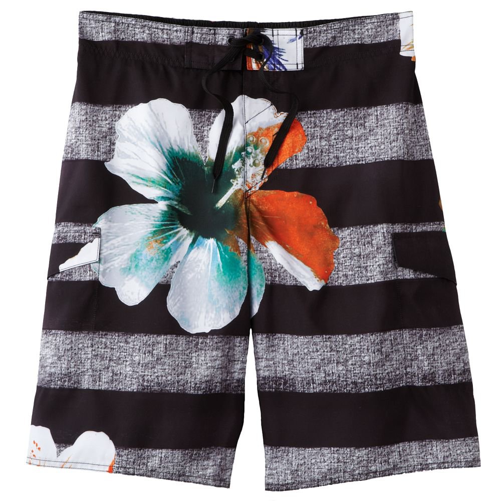 Mens XL Extra Large Hang Ten Heathered Hibiscus Striped Board Shorts NEW $40