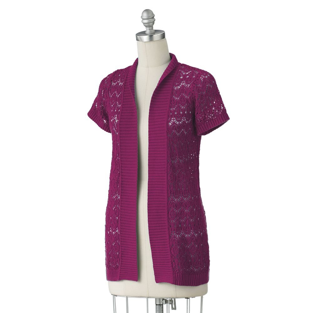 Womens Fuchsia Pointelle OpenFront Cardigan Sweater by Croft & Barrow