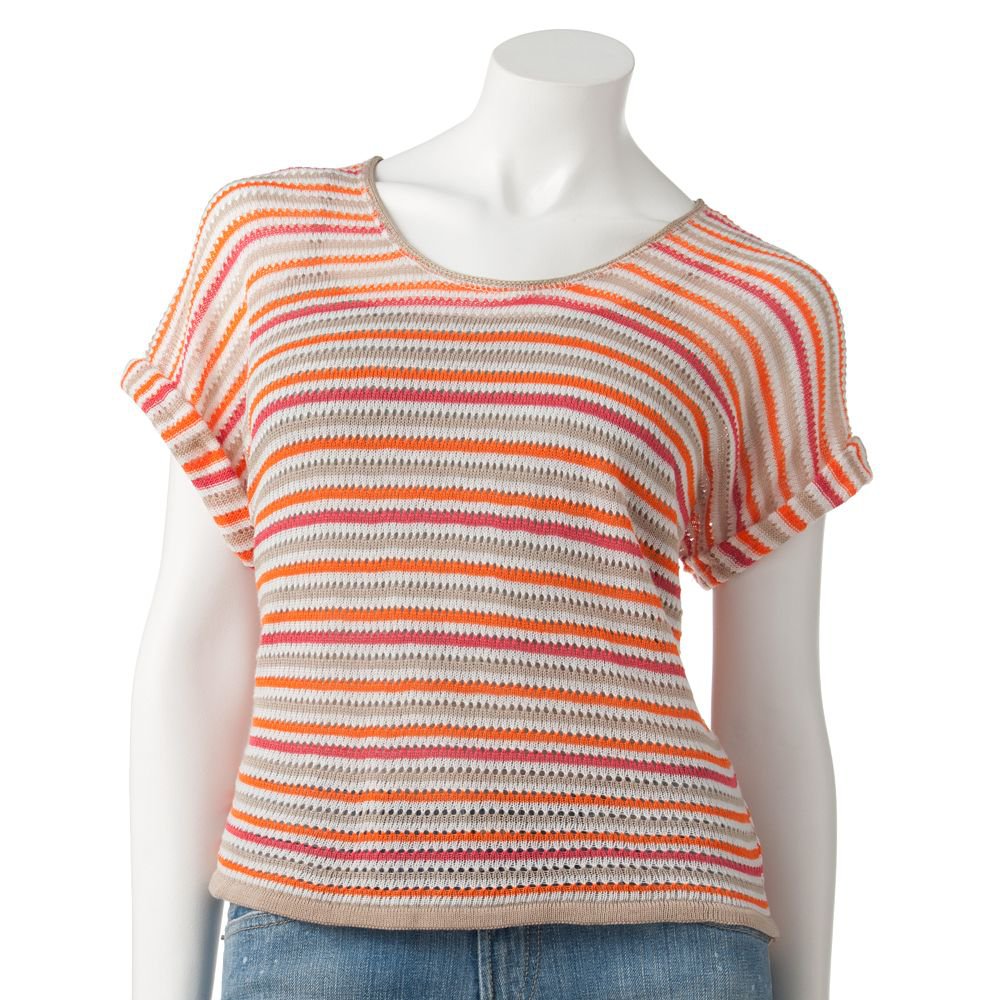 NEW Say What Juniors Orange Tan M or Medium Striped Open-Stitch Top by Say What $36.00