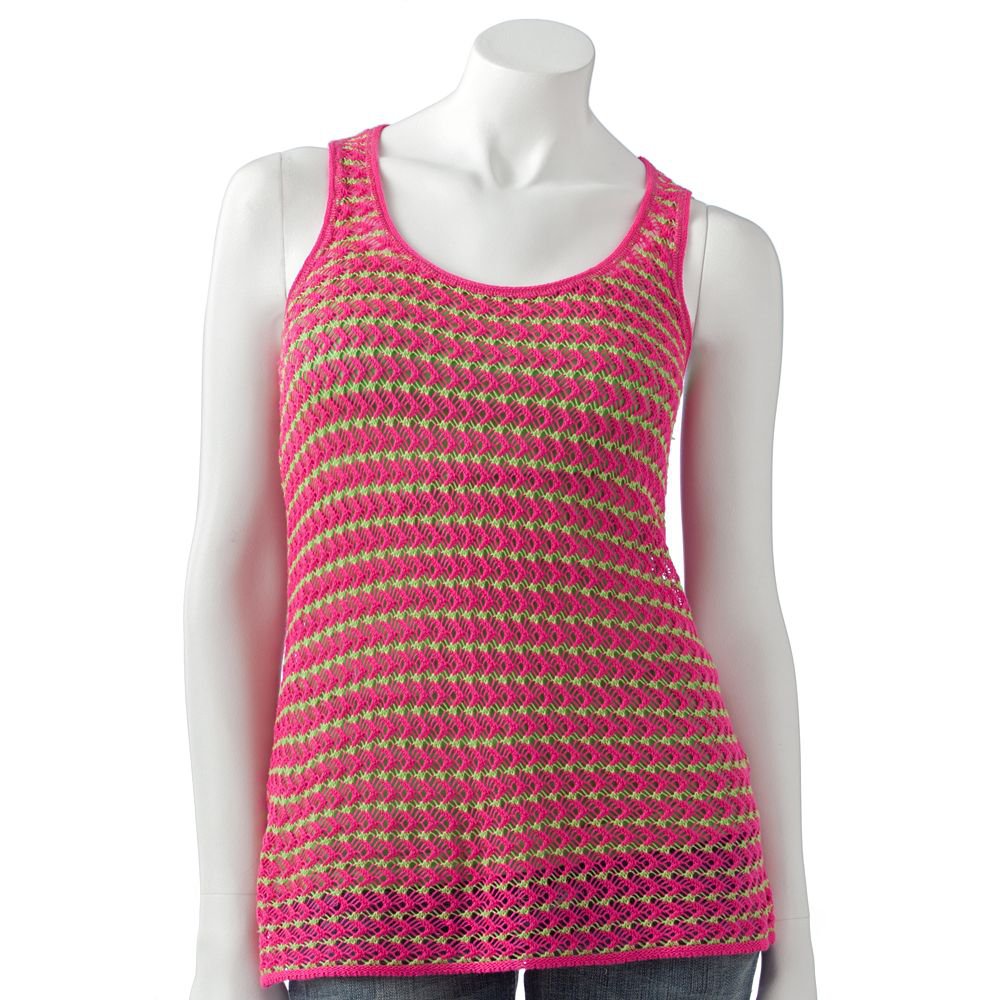 NEW Say What Juniors Pink Large Striped Crochet Racerback Tank Top by Say What $36.00