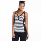 Chaps Small Womens Striped Henley Tank Top Shirt Button Front White Navy $40.00 NEW