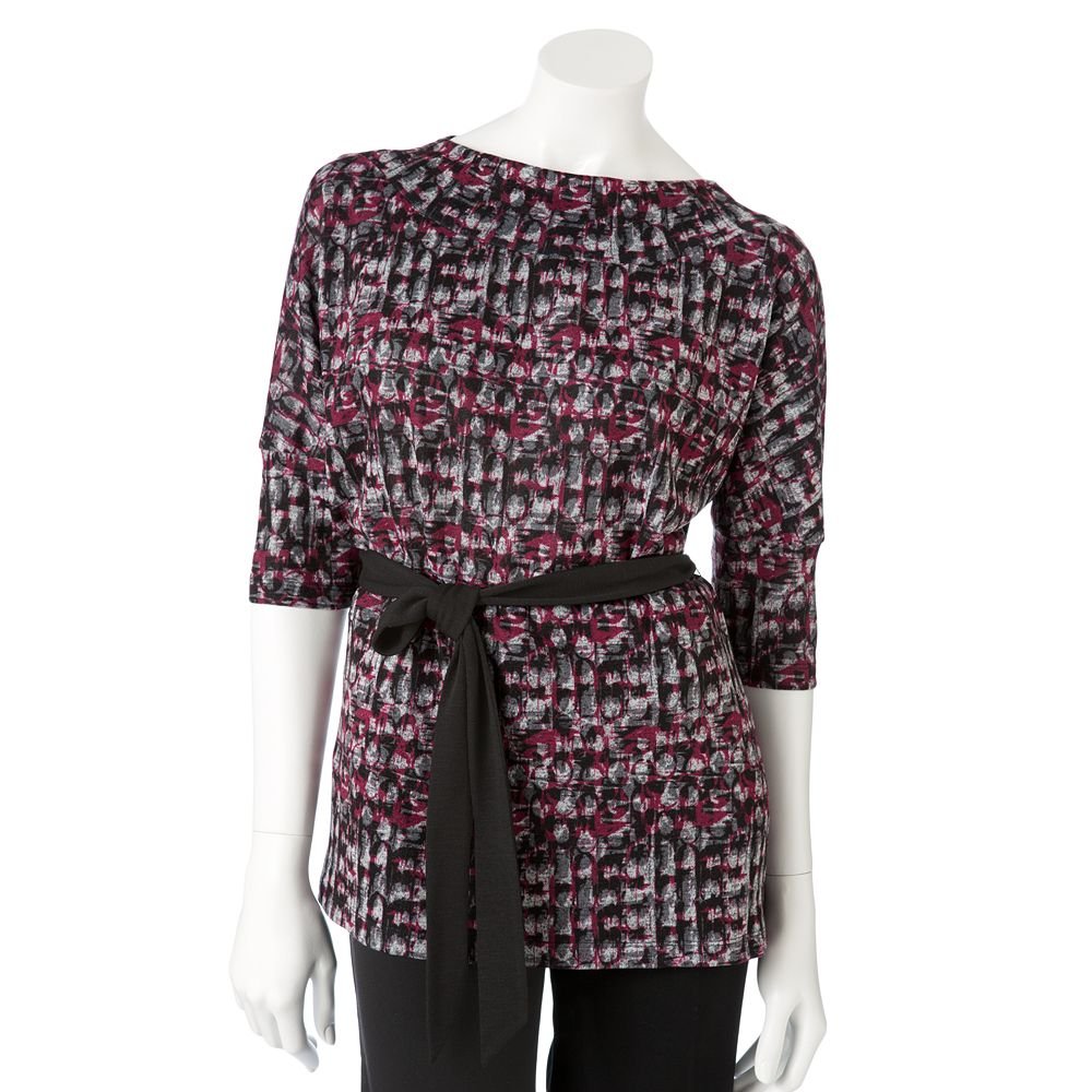 AB Studio Abstract Tunic Sweater with Belt Size Large L $44 NEW
