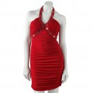 Stylish Ruche Beaded Halter Dress by Hailey Logan Sz. 1-2 Juniors Prom Home Coming Dress Red